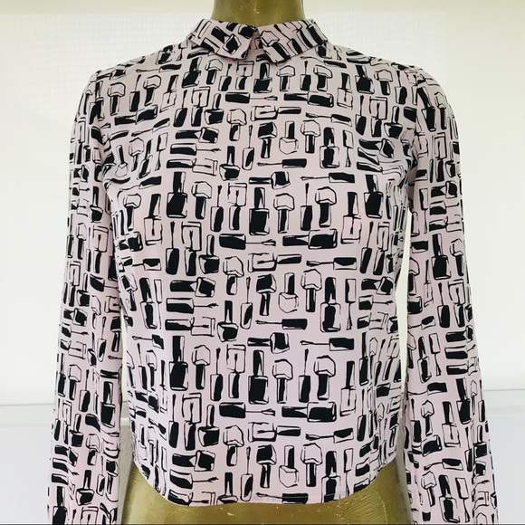 SALE! BETHANY MOTA Pretty NAIL POLISH Novelty Print BLOUSE Small - Picture 8 of 14